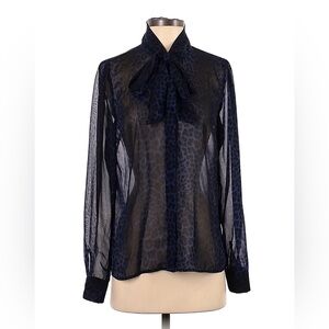 Michael Michael Kors Sheer Leopard Print Tie-Neck Blouse Size S